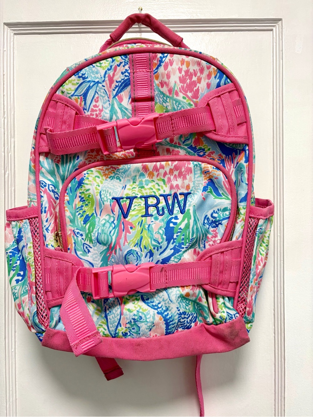Lilly Pulitzer for Pottery Barn Mermaid Cove Print Backpack Pink Gold Zipper